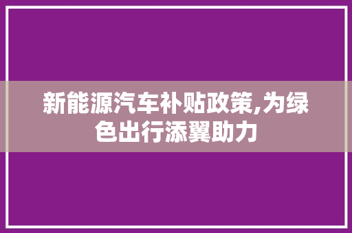 新能源汽车补贴政策,为绿色出行添翼助力