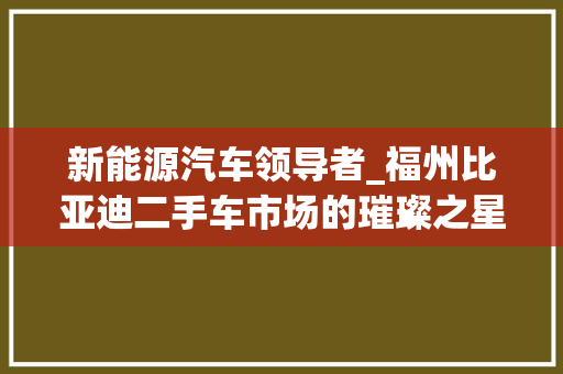 新能源汽车领导者_福州比亚迪二手车市场的璀璨之星