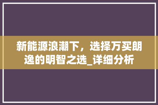 新能源浪潮下，选择万买朗逸的明智之选_详细分析