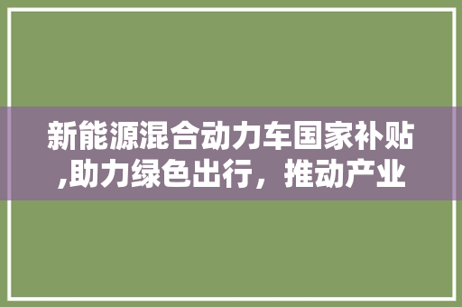 新能源混合动力车国家补贴,助力绿色出行，推动产业升级