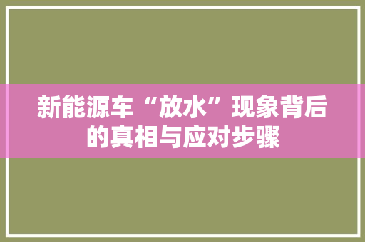 新能源车“放水”现象背后的真相与应对步骤