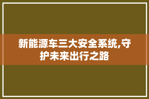 新能源车三大安全系统,守护未来出行之路