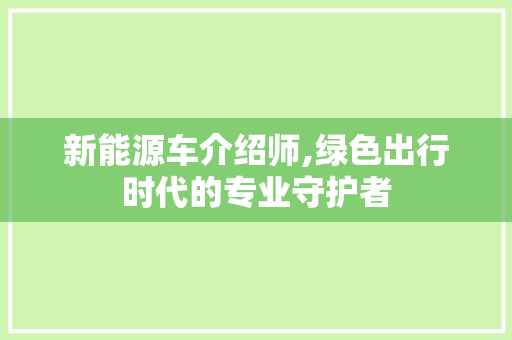 新能源车介绍师,绿色出行时代的专业守护者