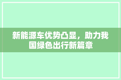 新能源车优势凸显，助力我国绿色出行新篇章