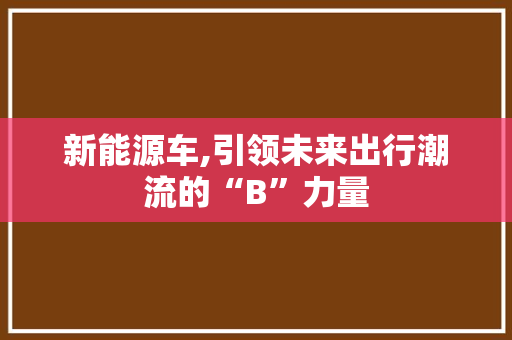 新能源车,引领未来出行潮流的“B”力量