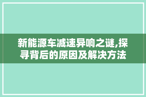 新能源车减速异响之谜,探寻背后的原因及解决方法