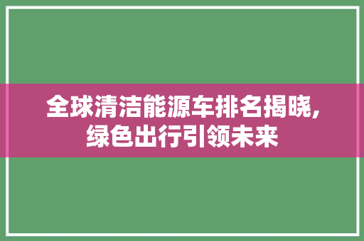 全球清洁能源车排名揭晓,绿色出行引领未来