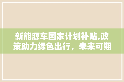 新能源车国家计划补贴,政策助力绿色出行，未来可期