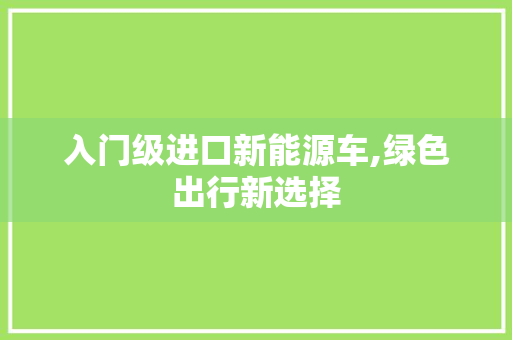 入门级进口新能源车,绿色出行新选择