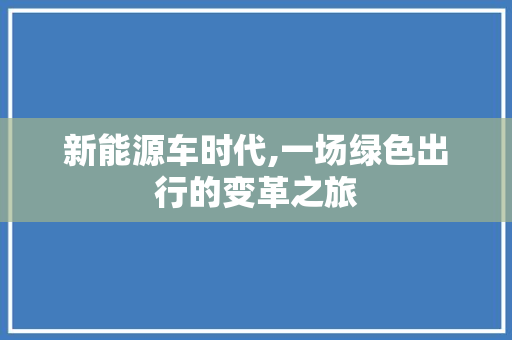 新能源车时代,一场绿色出行的变革之旅