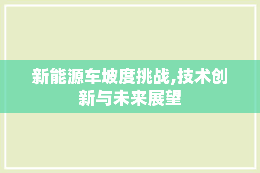新能源车坡度挑战,技术创新与未来展望