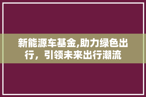 新能源车基金,助力绿色出行，引领未来出行潮流