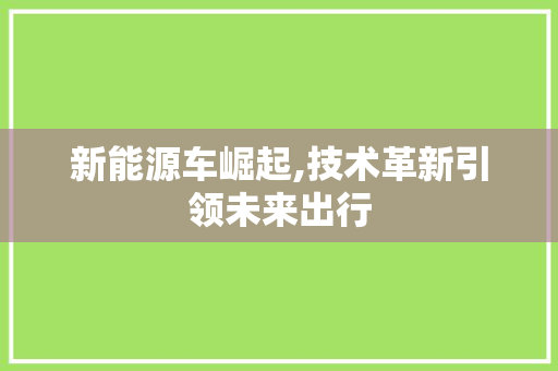 新能源车崛起,技术革新引领未来出行