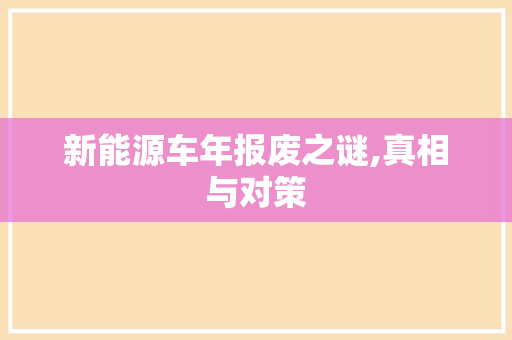 新能源车年报废之谜,真相与对策