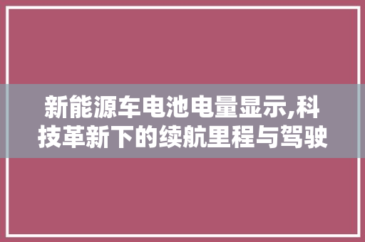 新能源车电池电量显示,科技革新下的续航里程与驾驶体验