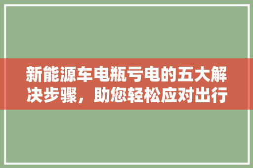 新能源车电瓶亏电的五大解决步骤，助您轻松应对出行困扰