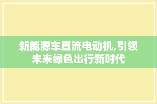 新能源车直流电动机,引领未来绿色出行新时代
