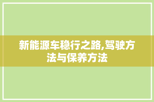 新能源车稳行之路,驾驶方法与保养方法