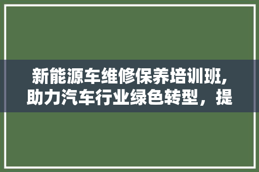 新能源车维修保养培训班,助力汽车行业绿色转型，提升专业技能