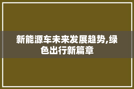 新能源车未来发展趋势,绿色出行新篇章