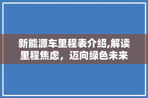 新能源车里程表介绍,解读里程焦虑，迈向绿色未来