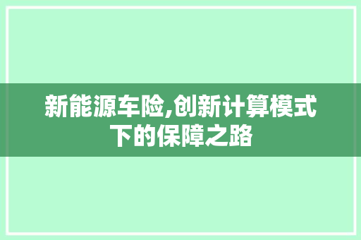 新能源车险,创新计算模式下的保障之路