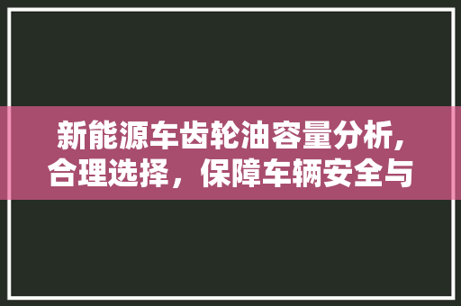 新能源车齿轮油容量分析,合理选择，保障车辆安全与性能