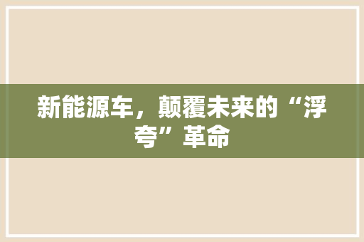 新能源车，颠覆未来的“浮夸”革命