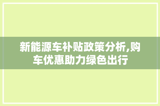 新能源车补贴政策分析,购车优惠助力绿色出行