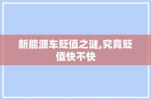 新能源车贬值之谜,究竟贬值快不快