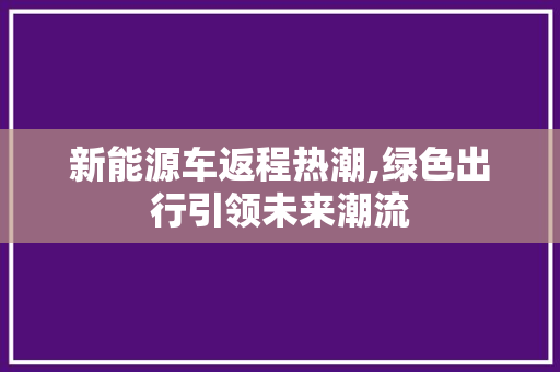 新能源车返程热潮,绿色出行引领未来潮流