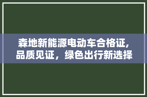 森地新能源电动车合格证,品质见证，绿色出行新选择