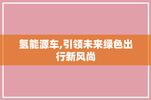 氢能源车,引领未来绿色出行新风尚