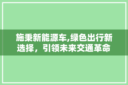 施秉新能源车,绿色出行新选择，引领未来交通革命