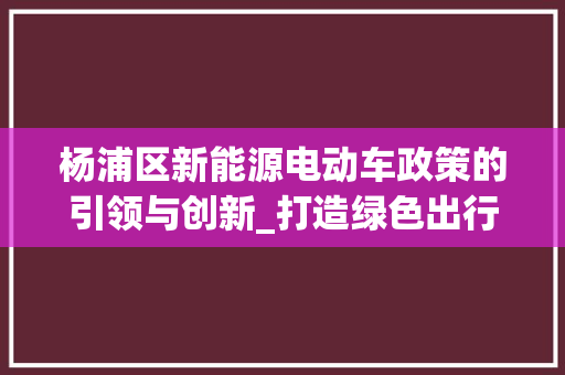 杨浦区新能源电动车政策的引领与创新_打造绿色出行新典范