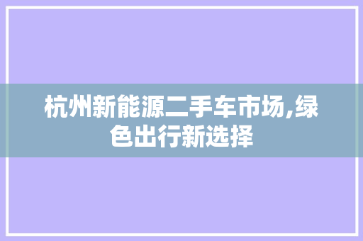 杭州新能源二手车市场,绿色出行新选择