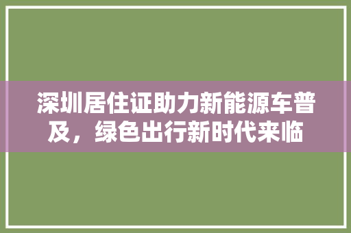 深圳居住证助力新能源车普及，绿色出行新时代来临