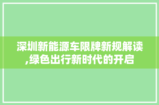 深圳新能源车限牌新规解读,绿色出行新时代的开启