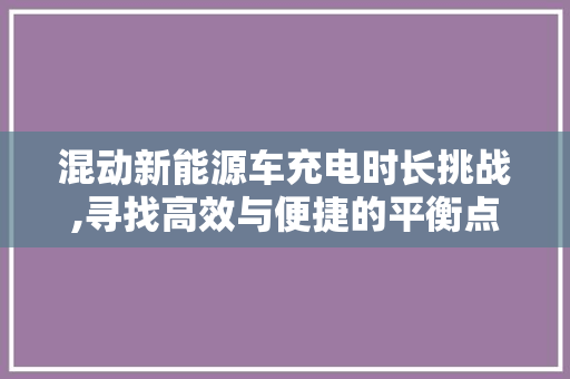 混动新能源车充电时长挑战,寻找高效与便捷的平衡点