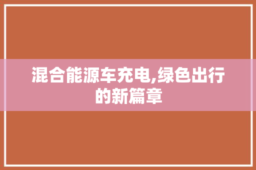 混合能源车充电,绿色出行的新篇章