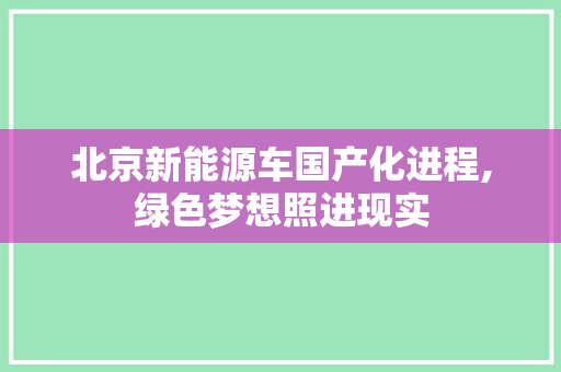 北京新能源车国产化进程,绿色梦想照进现实