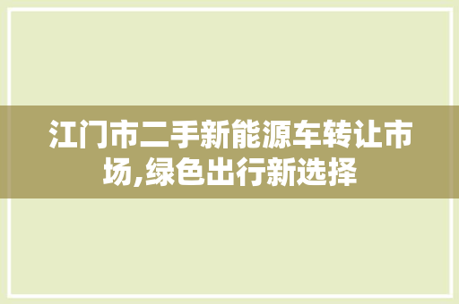 江门市二手新能源车转让市场,绿色出行新选择