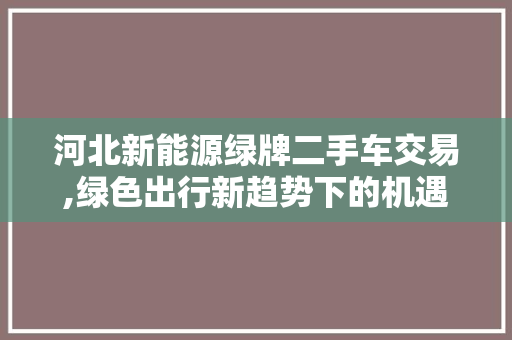 河北新能源绿牌二手车交易,绿色出行新趋势下的机遇与挑战