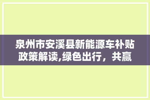 泉州市安溪县新能源车补贴政策解读,绿色出行，共赢未来