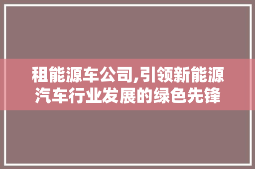 租能源车公司,引领新能源汽车行业发展的绿色先锋