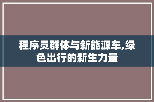 程序员群体与新能源车,绿色出行的新生力量