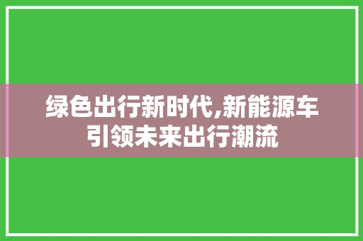 绿色出行新时代,新能源车引领未来出行潮流