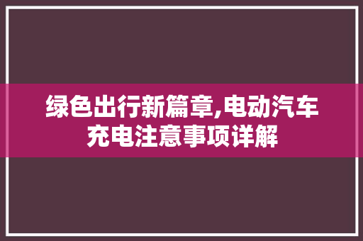 绿色出行新篇章,电动汽车充电注意事项详解