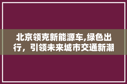 北京领克新能源车,绿色出行，引领未来城市交通新潮流
