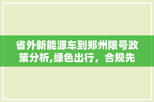 省外新能源车到郑州限号政策分析,绿色出行，合规先行
